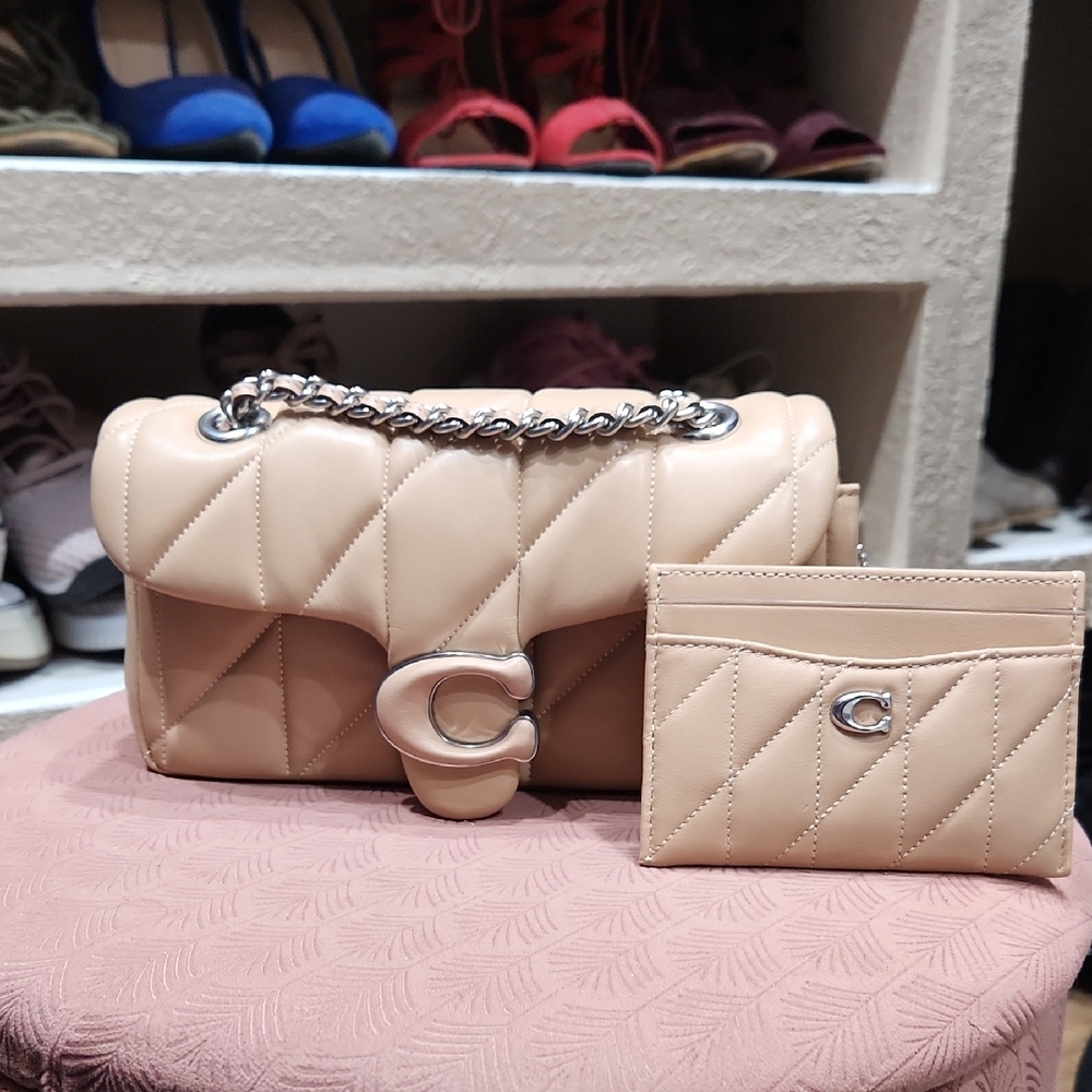 Coach Quilted Tabby in Buff color Women's Bag and Card Holder Set